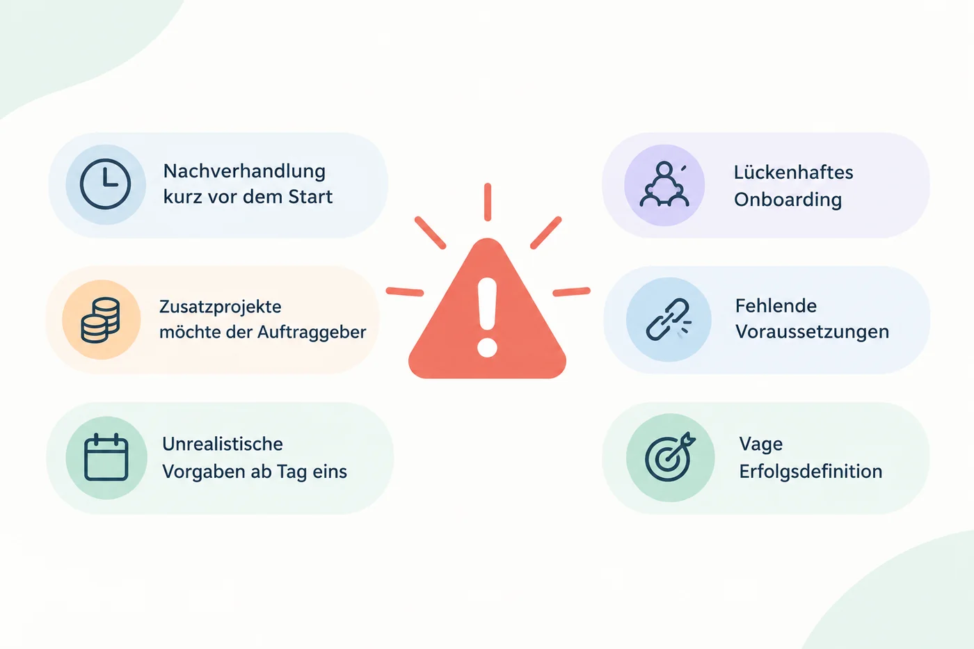 Übersicht der sechs Warnsignale vor dem Projektstart