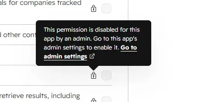 Tooltip: This permission is disabled for this app by an admin